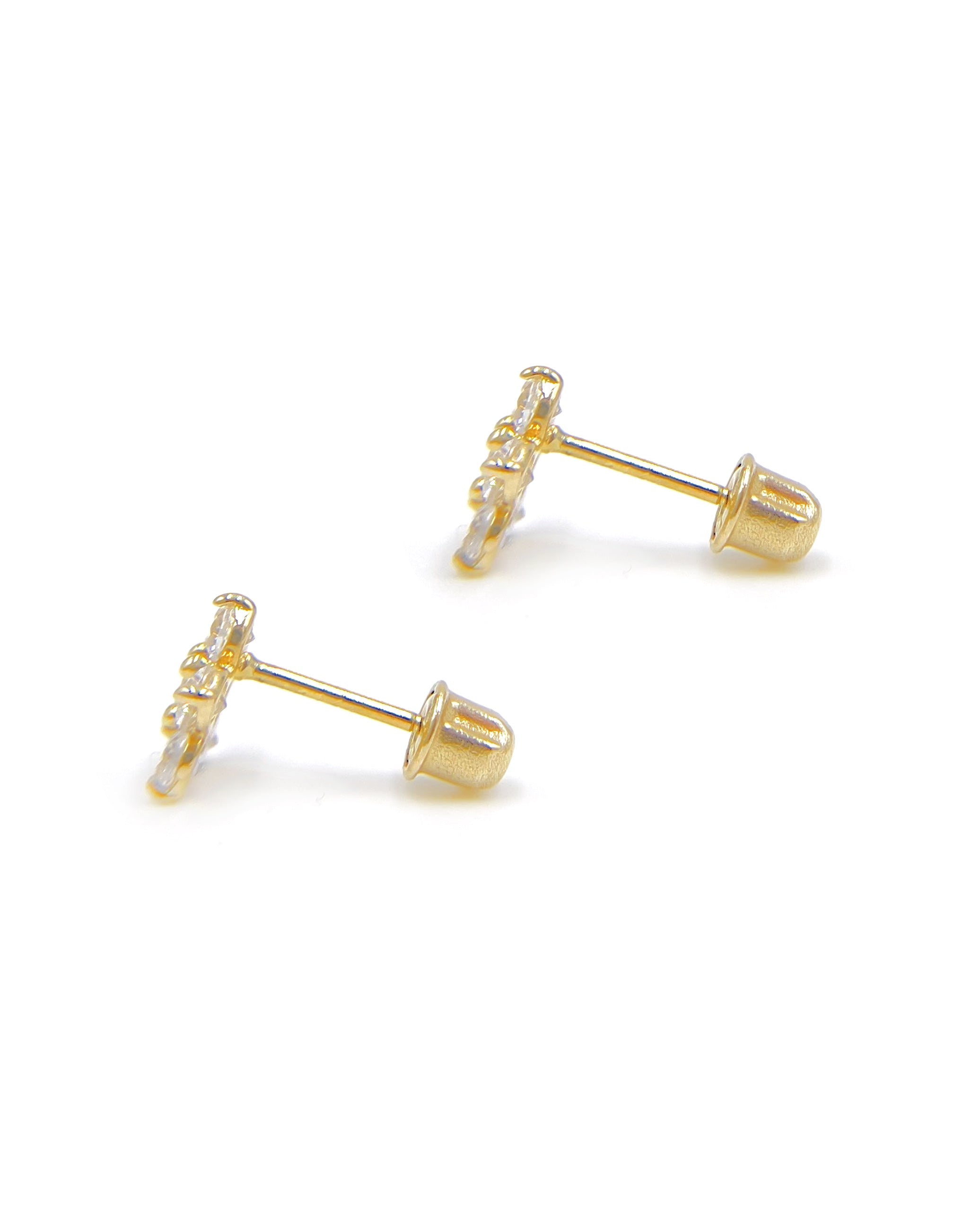 14k Yellow Gold Birthday Flower Earrings with Five Petals - April with Screwbacks