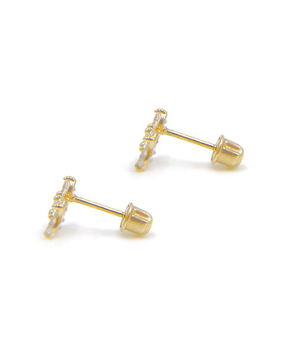 14k Yellow Gold Birthday Flower Earrings with Five Petals - April with Screwbacks