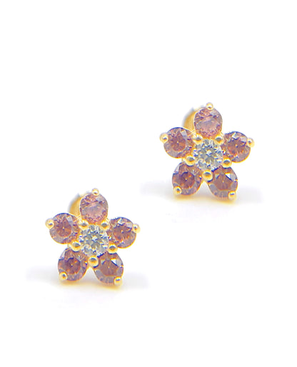 14k Yellow Gold Birthday Flower Earrings with Five Petals - June with Screwbacks