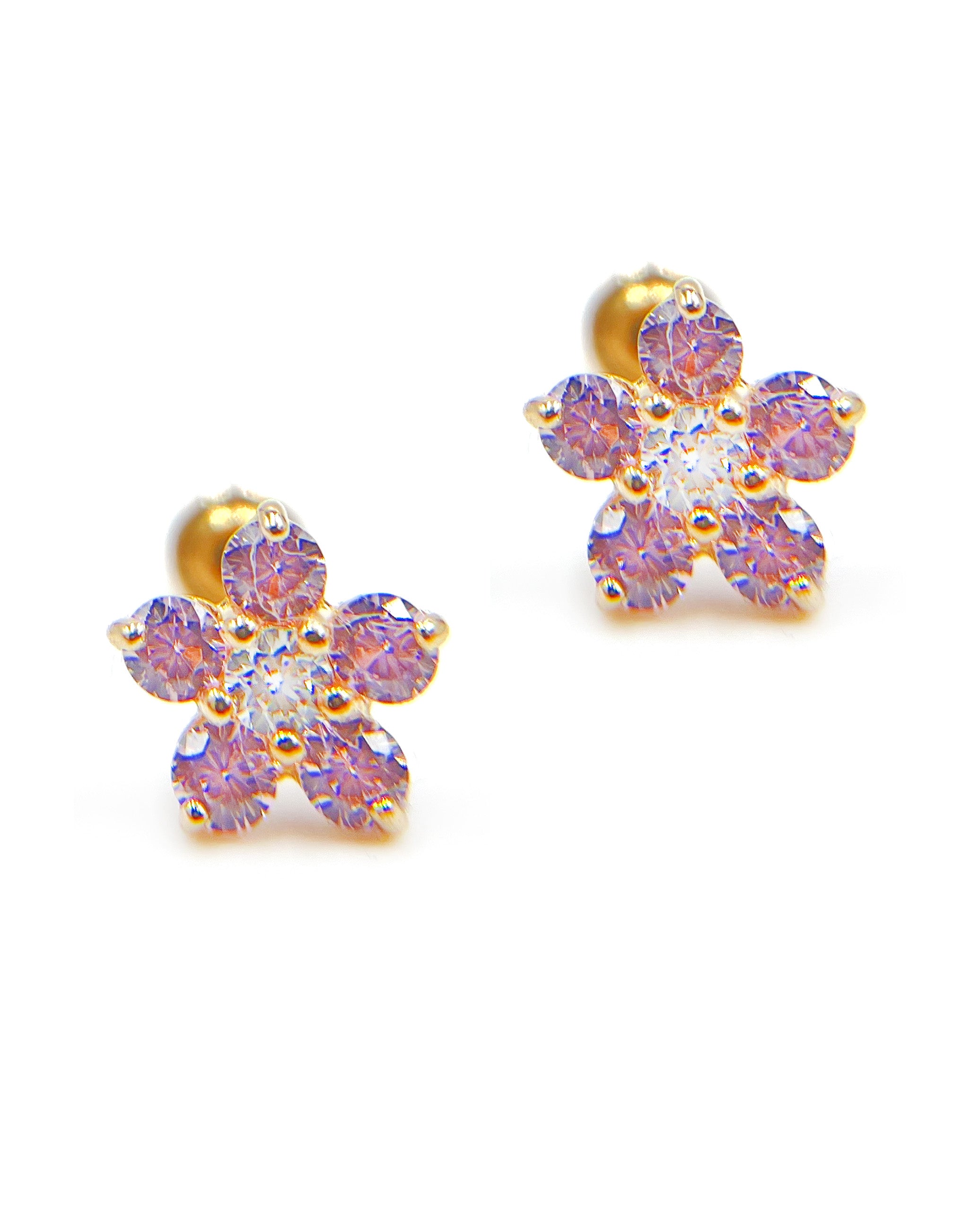 14k Yellow Gold Birthday Flower Earrings with Five Petals - October with Screwbacks