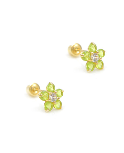 14k Yellow Gold Birthday Flower Earrings with Five Petals - August with Screwbacks