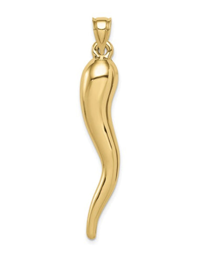 14K Yellow Gold 3D Hollow Italian Horn Charm - Large