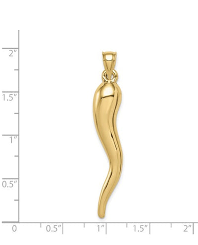 14K Yellow Gold 3D Hollow Italian Horn Charm - Large