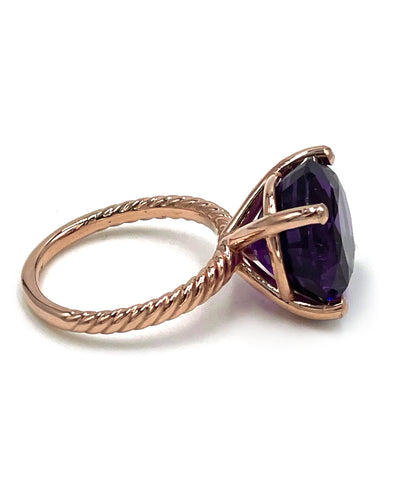 14K Rose Gold Rope Style Solitaire Ring with Amethyst