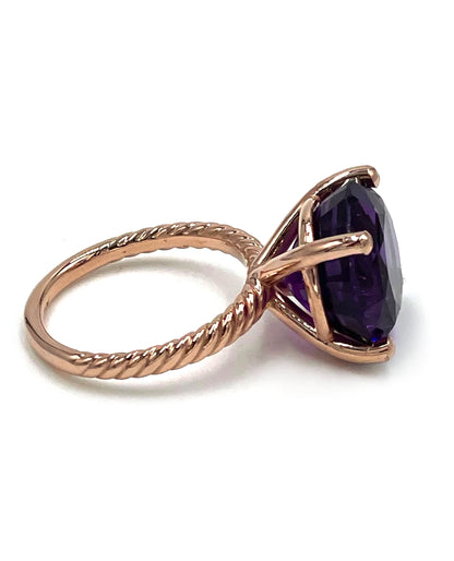 14K Rose Gold Rope Style Solitaire Ring with Amethyst