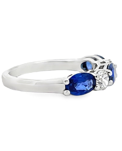 Three Oval Sapphire and Two Diamond Ring in 18K White Gold High Polish Ring