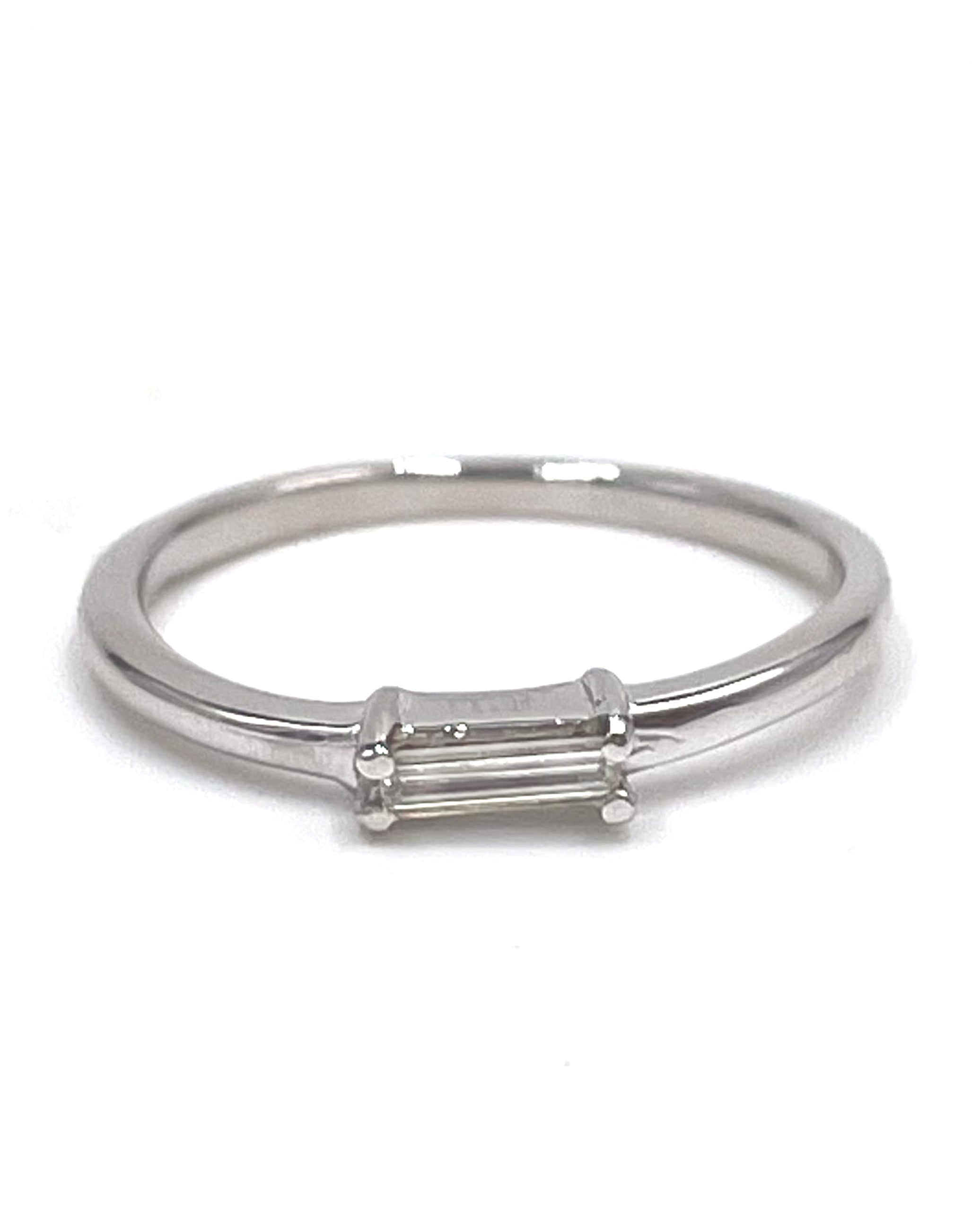 14K White Gold Stackable Ring with Baguette Diamond