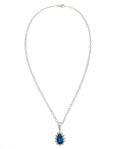 14K White Gold London Blue Topaz and Diamond Necklace