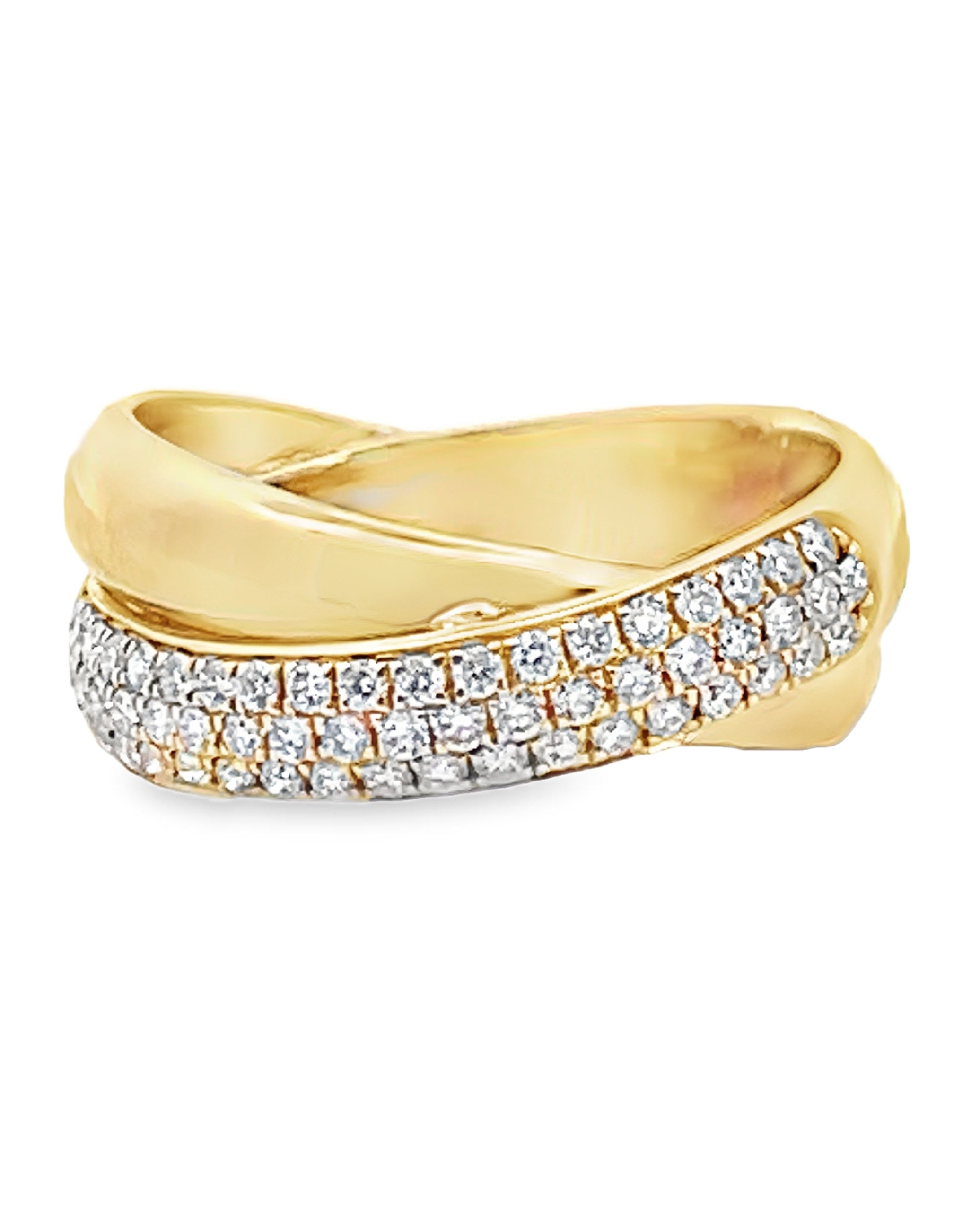 14K Yellow Gold Criss Cross Ring with Diamonds