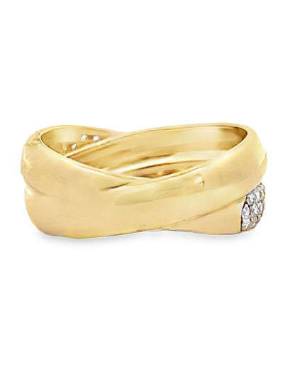 14K Yellow Gold Criss Cross Ring with Diamonds