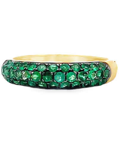 18K Yellow Gold Pavé Set 0.62 Carat Emerald Ring