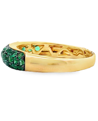 18K Yellow Gold Pavé Set 0.62 Carat Emerald Ring