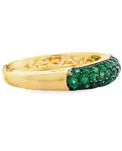 18K Yellow Gold Pavé Set 0.62 Carat Emerald Ring