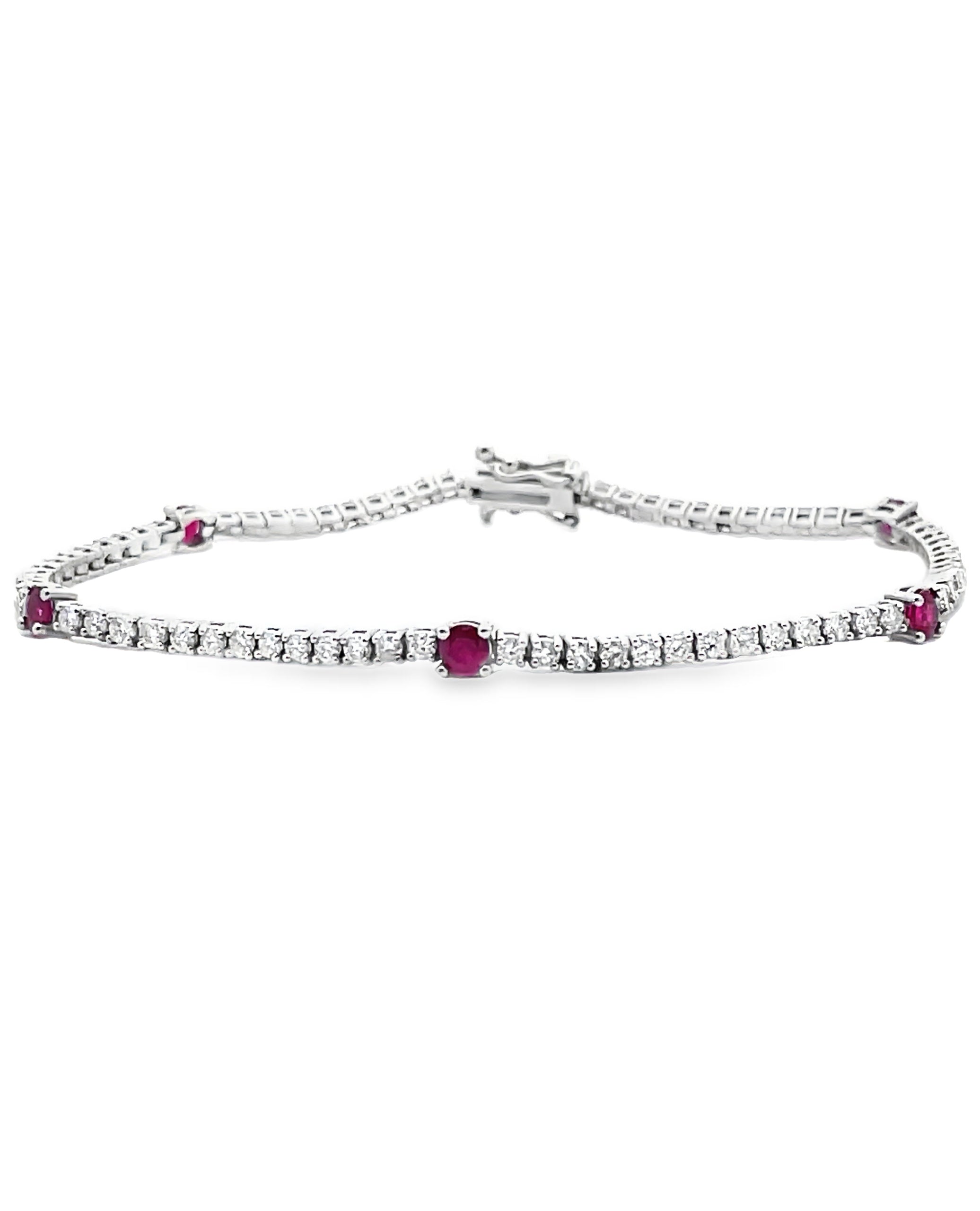14K White Gold Diamond and Ruby Tennis Bracelet