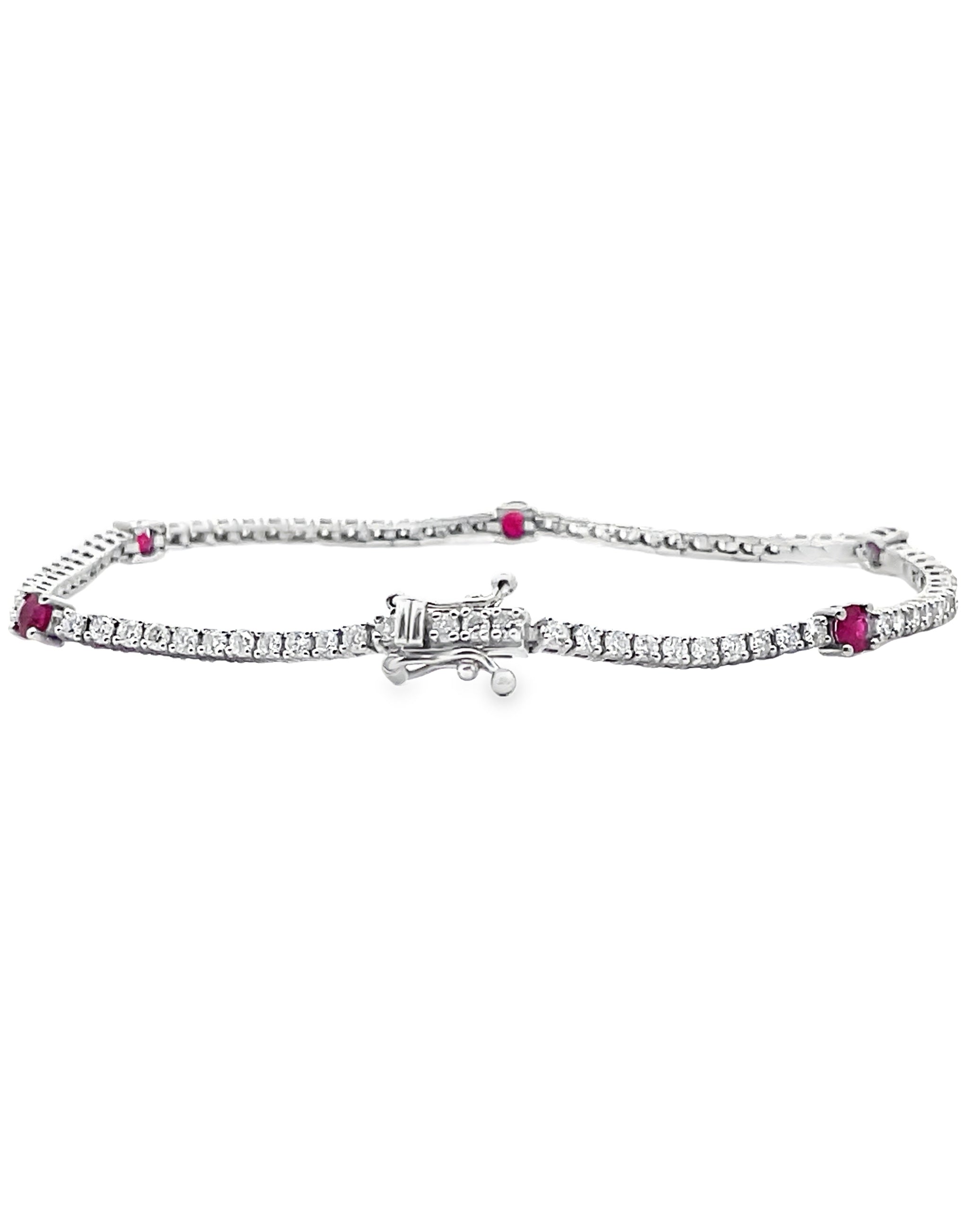 14K White Gold Diamond and Ruby Tennis Bracelet
