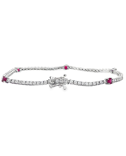 14K White Gold Diamond and Ruby Tennis Bracelet
