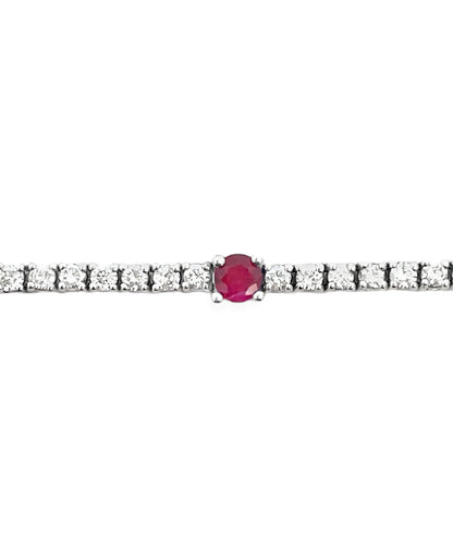 14K White Gold Diamond and Ruby Tennis Bracelet