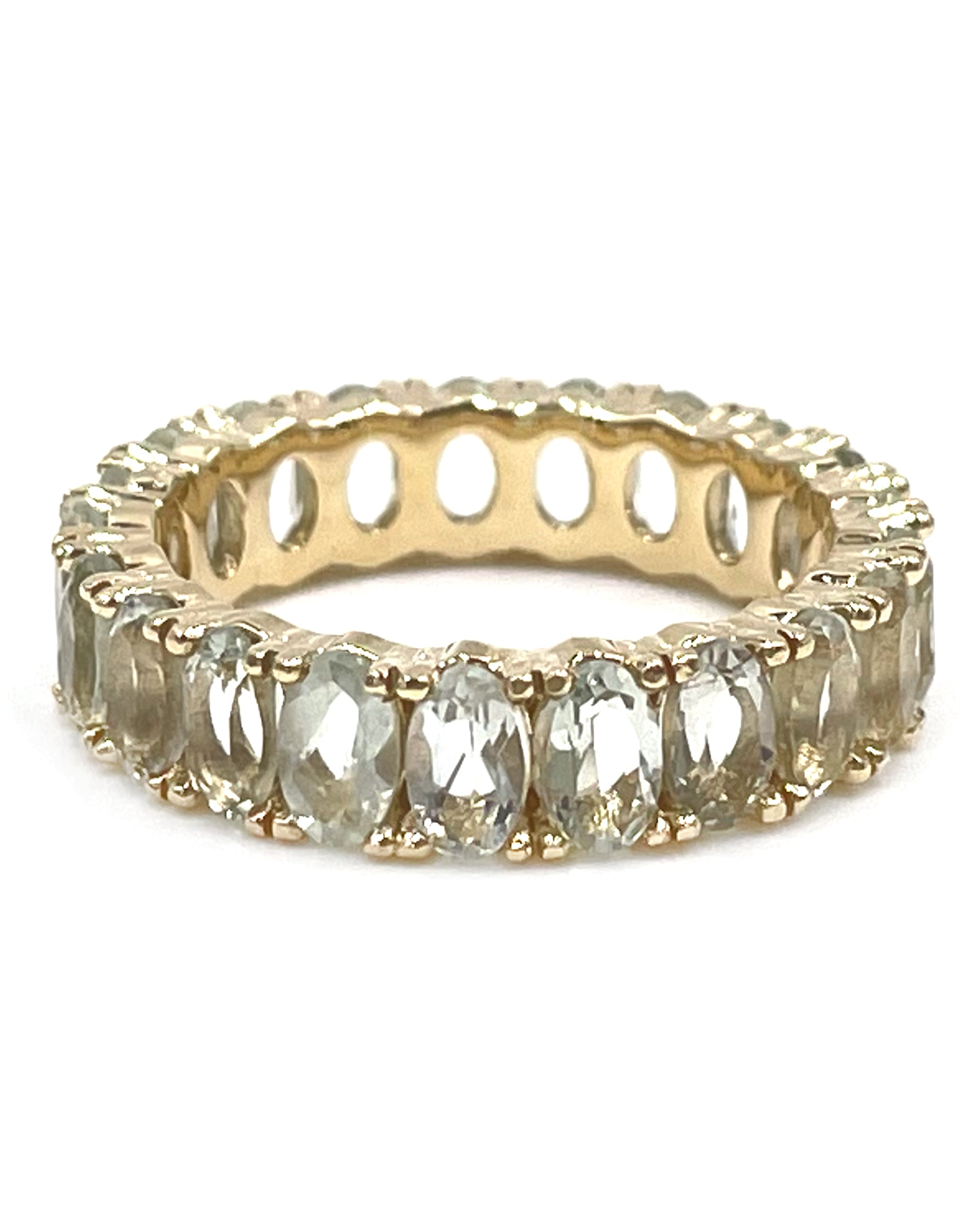 Oval Green Amethyst Eternity Band in 14K Yellow Gold