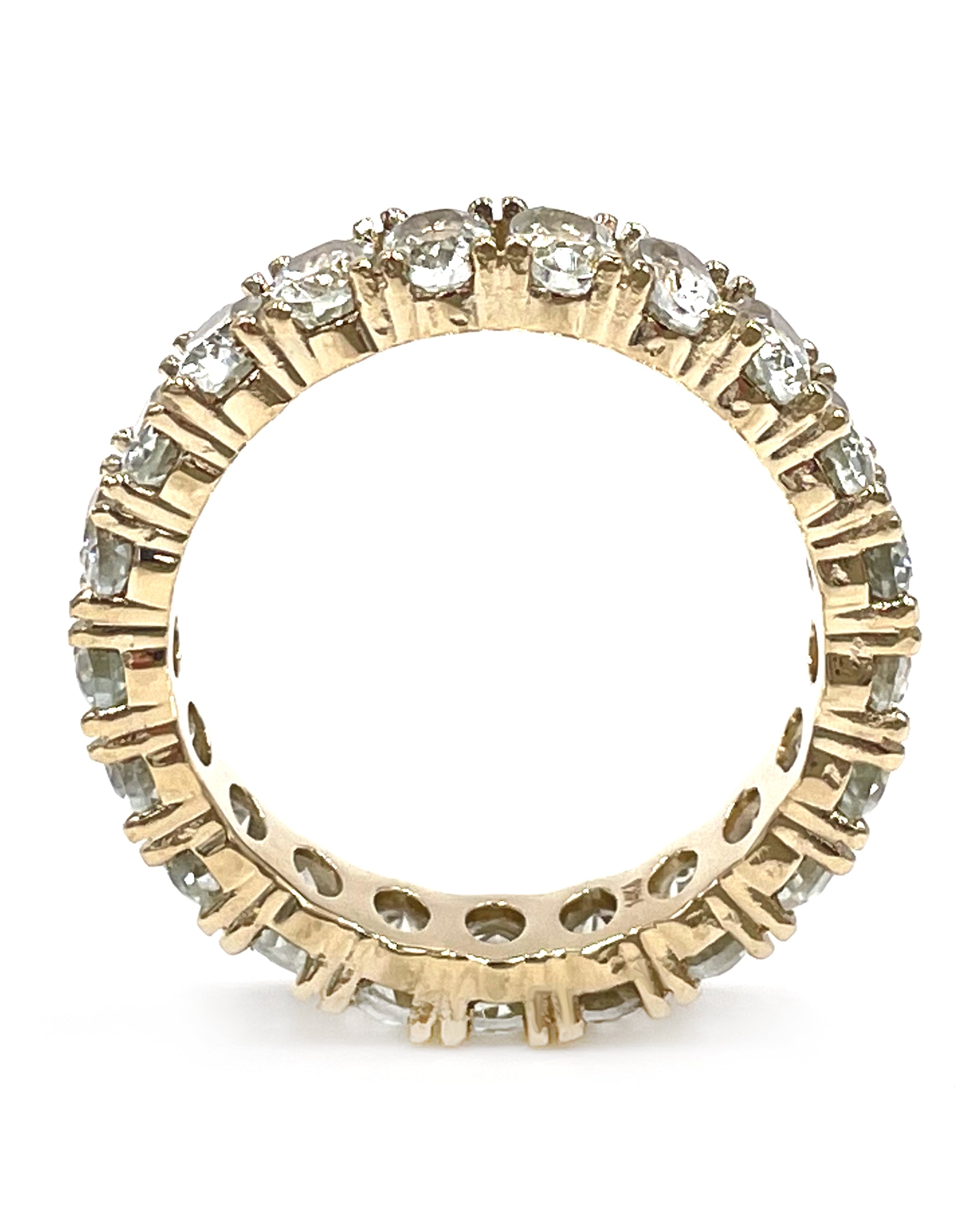 4.98 Carat Oval Green Amethyst Eternity Band in 14K Yellow Gold