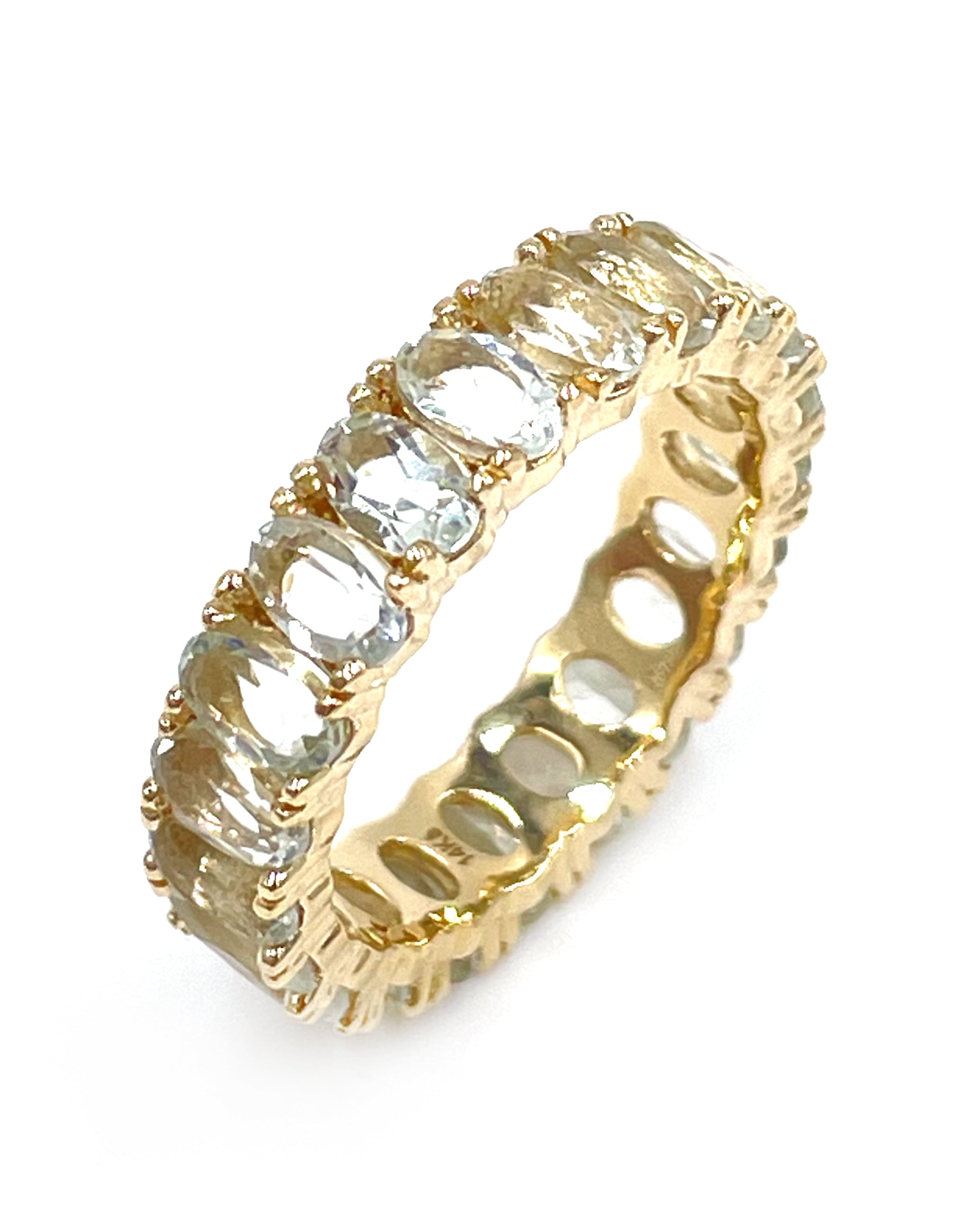 4.98 Carat Oval Green Amethyst Eternity Band in 14K Yellow Gold