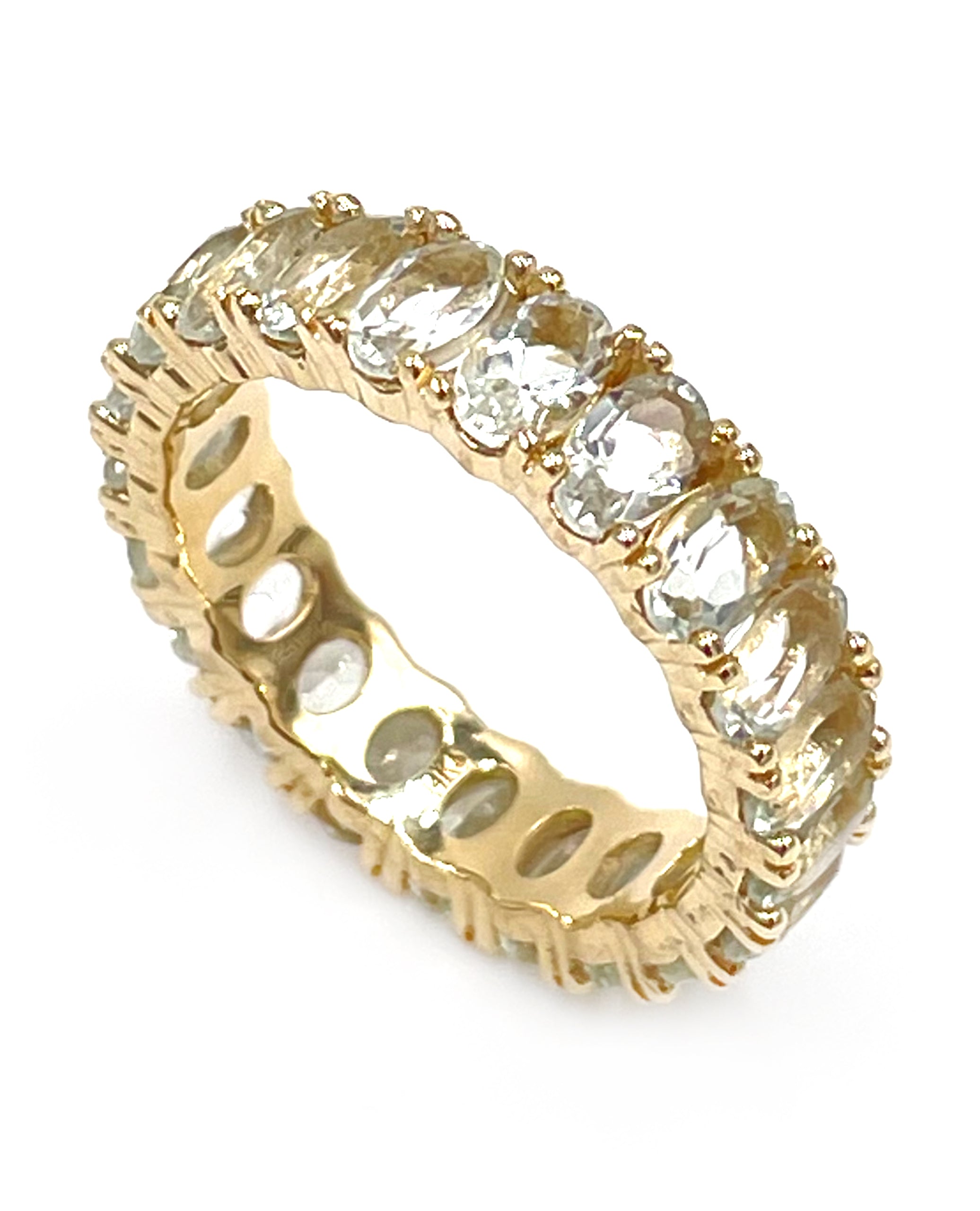 4.98 Carat Oval Green Amethyst Eternity Band in 14K Yellow Gold