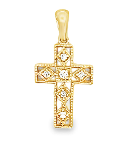 14K Yellow Gold Diamond Cross Charm