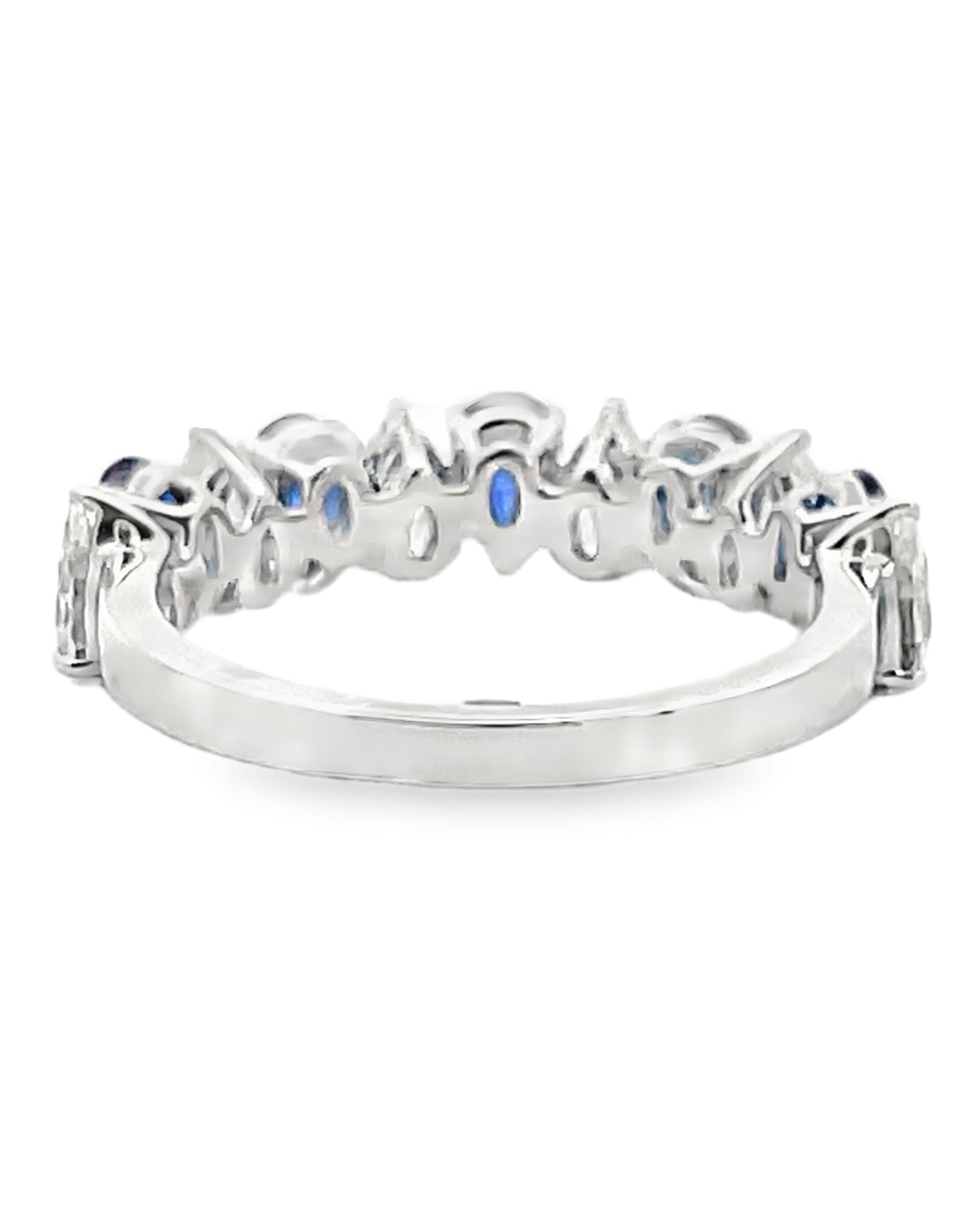 18K White Gold Ring with Single Row Alternating Pear Shaped Blue Sapphires 1.18 Carats and Pear Shaped Diamonds 1.19 Carats