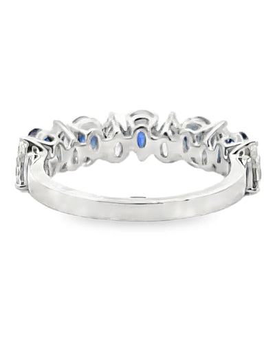18K White Gold Ring with Single Row Alternating Pear Shaped Blue Sapphires 1.18 Carats and Pear Shaped Diamonds 1.19 Carats