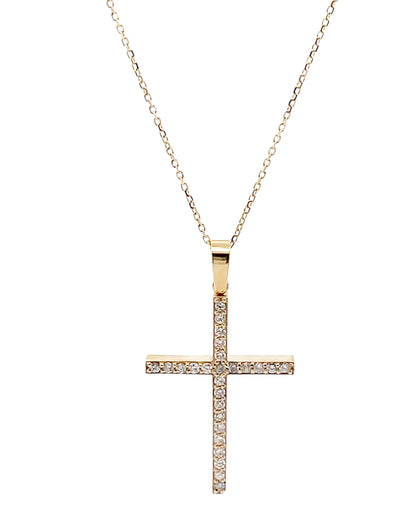 14K Yellow Gold Diamond Cross