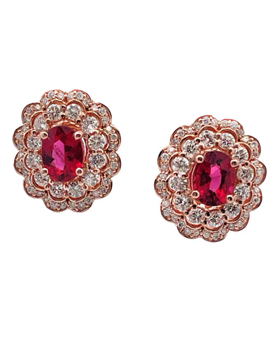 14K Rose Gold Diamond and Rubellite Earrings