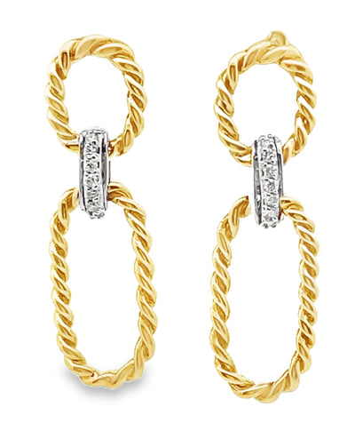 14K Yellow Gold Open Rectangular Drop Earrings