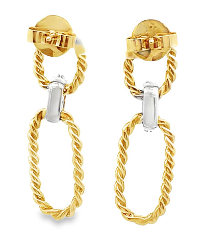 14K Yellow Gold Open Rectangular Drop Earrings