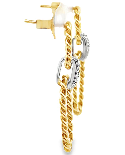 14K Yellow Gold Open Rectangular Drop Earrings