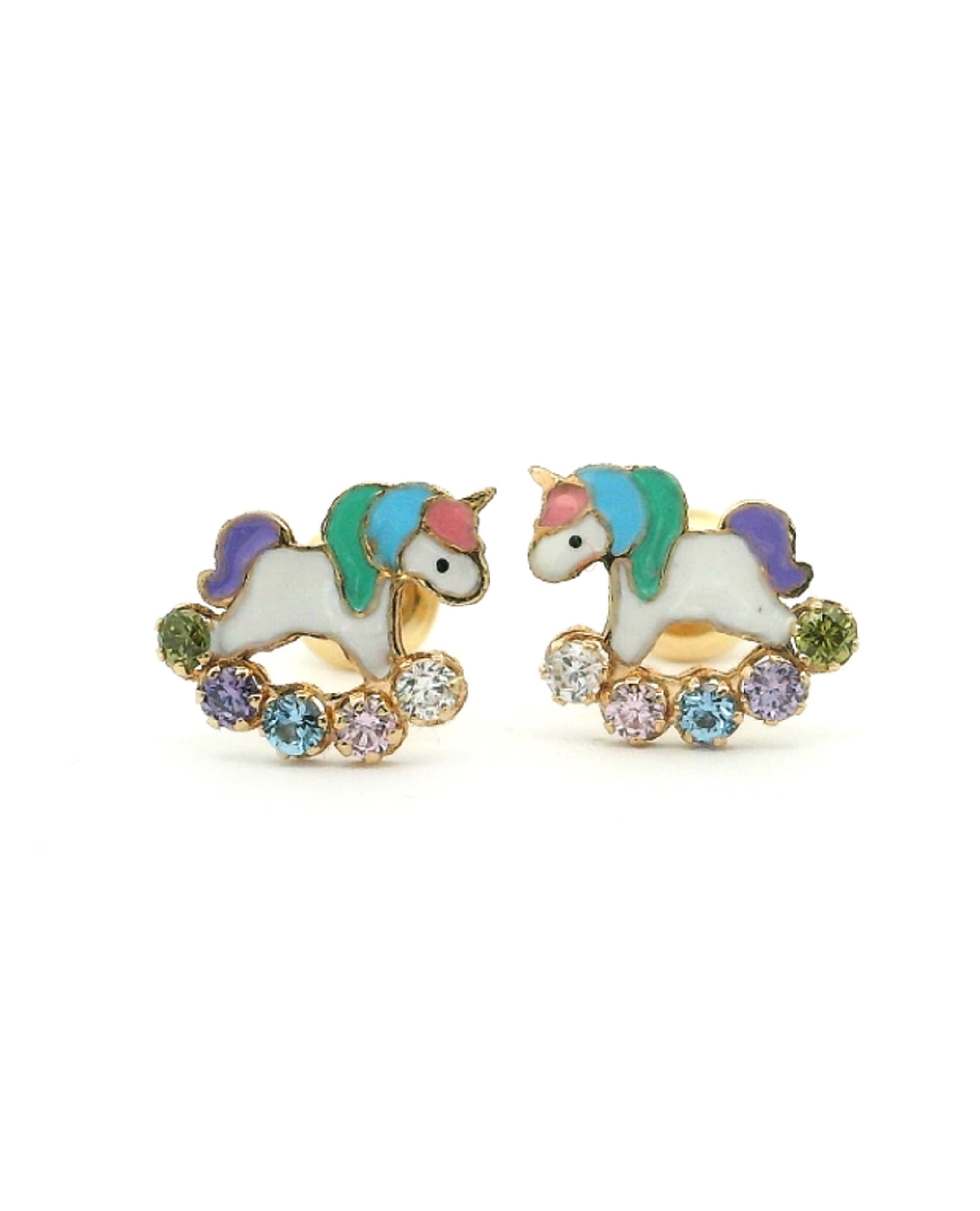 14K Yellow Gold Kid Unicorn Screwback Earrings