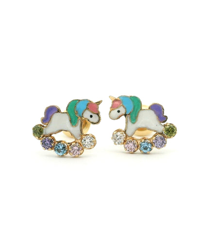 14K Yellow Gold Kid Unicorn Screwback Earrings