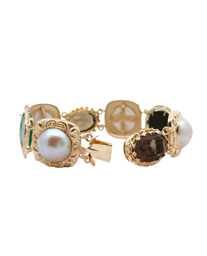 Heirloom Bracelet 14K Yellow Gold, Mobe Pearl, Cameo and Smokey Topaz