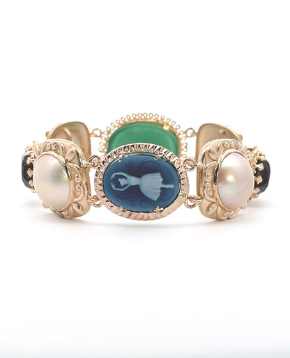 Heirloom Bracelet 14K Yellow Gold, Mobe Pearl, Cameo and Smokey Topaz
