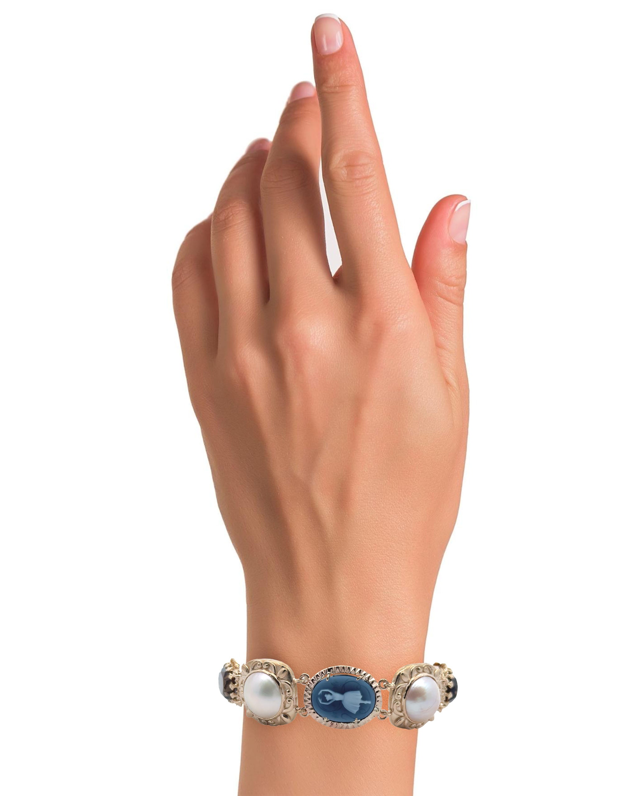 Heirloom Bracelet 14K Yellow Gold, Mobe Pearl, Cameo and Smokey Topaz