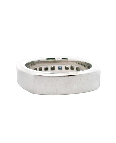 14K White Gold Men's Ring with Sapphire and Diamonds