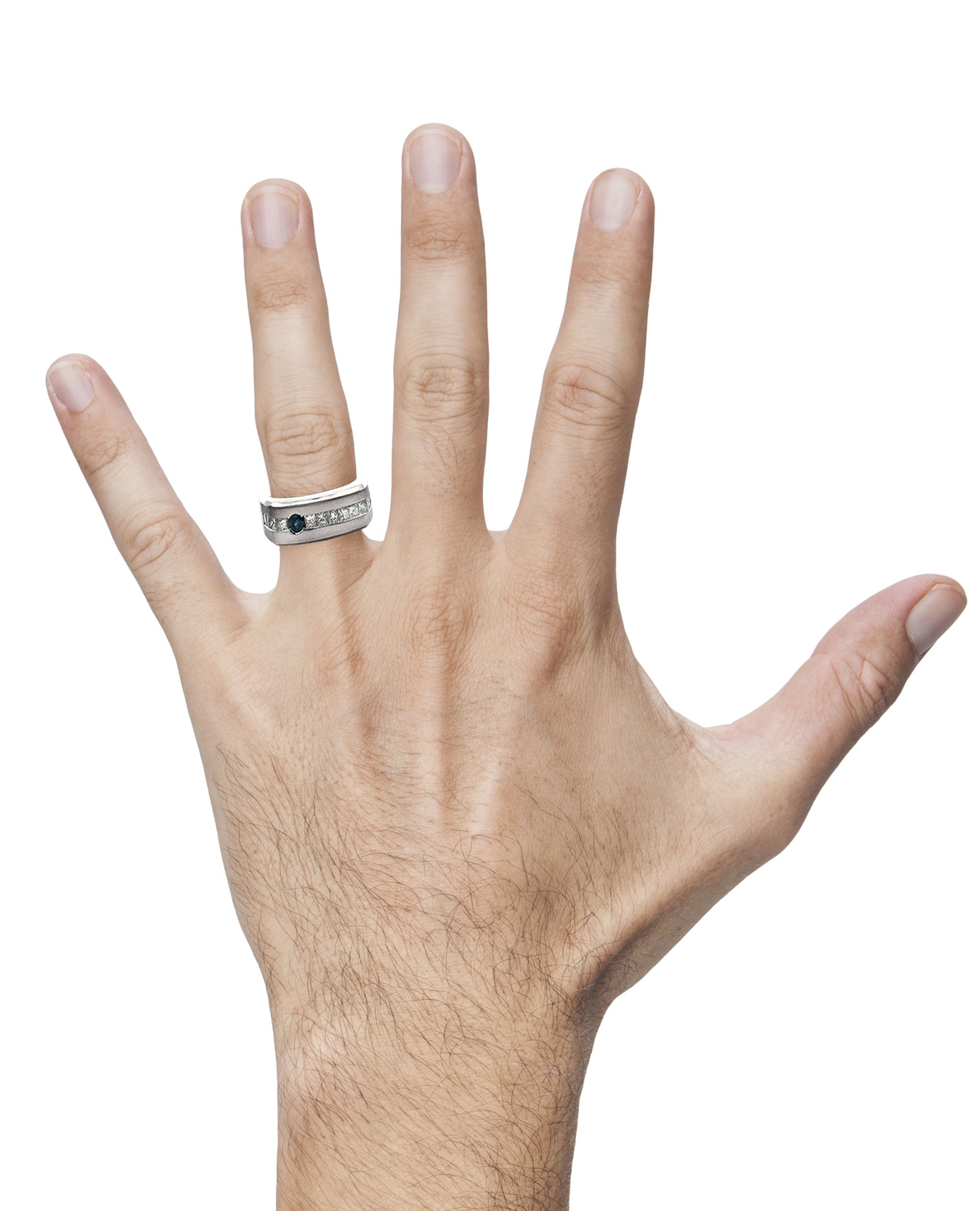 14K White Gold Men's Ring with Sapphire and Diamonds