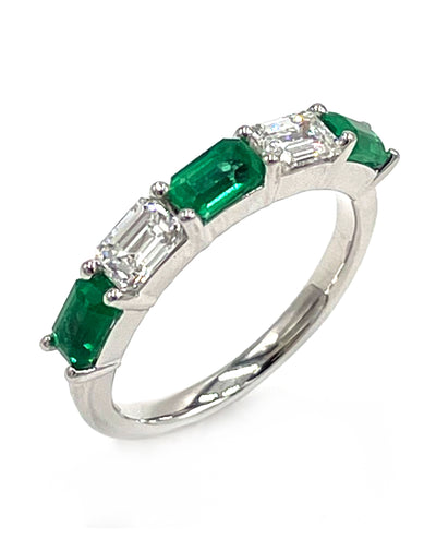 14K White Gold Emerald Cut Emeralds 0.87 Carats and Diamonds 0.70 Carats Ring