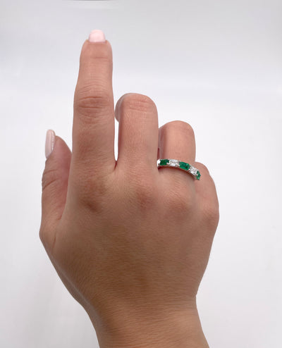 14K White Gold Emerald Cut Emeralds 0.87 Carats and Diamonds 0.70 Carats Ring