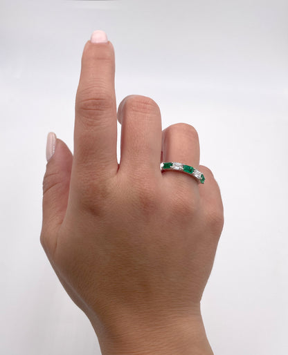 14K White Gold Emerald and Diamond Ring