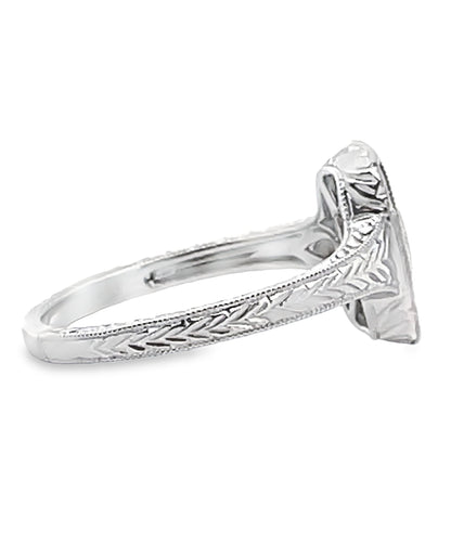 14K White Gold Antique Inspired Ring with Diamond and Sapphire