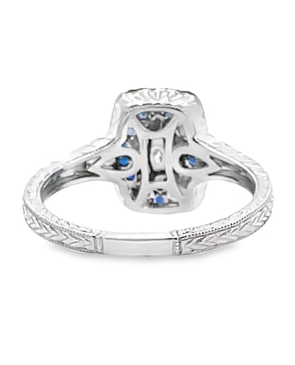 14K White Gold Antique Inspired Ring with Diamond and Sapphire