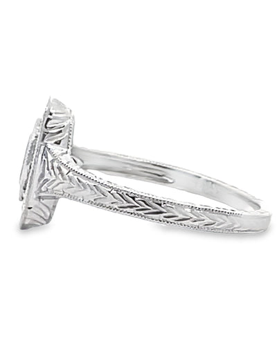 14K White Gold Antique Inspired Ring with Marquise Diamond and Round Blue Sapphires