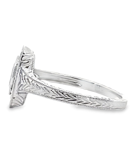 14K White Gold Antique Inspired Ring with Diamond and Sapphire