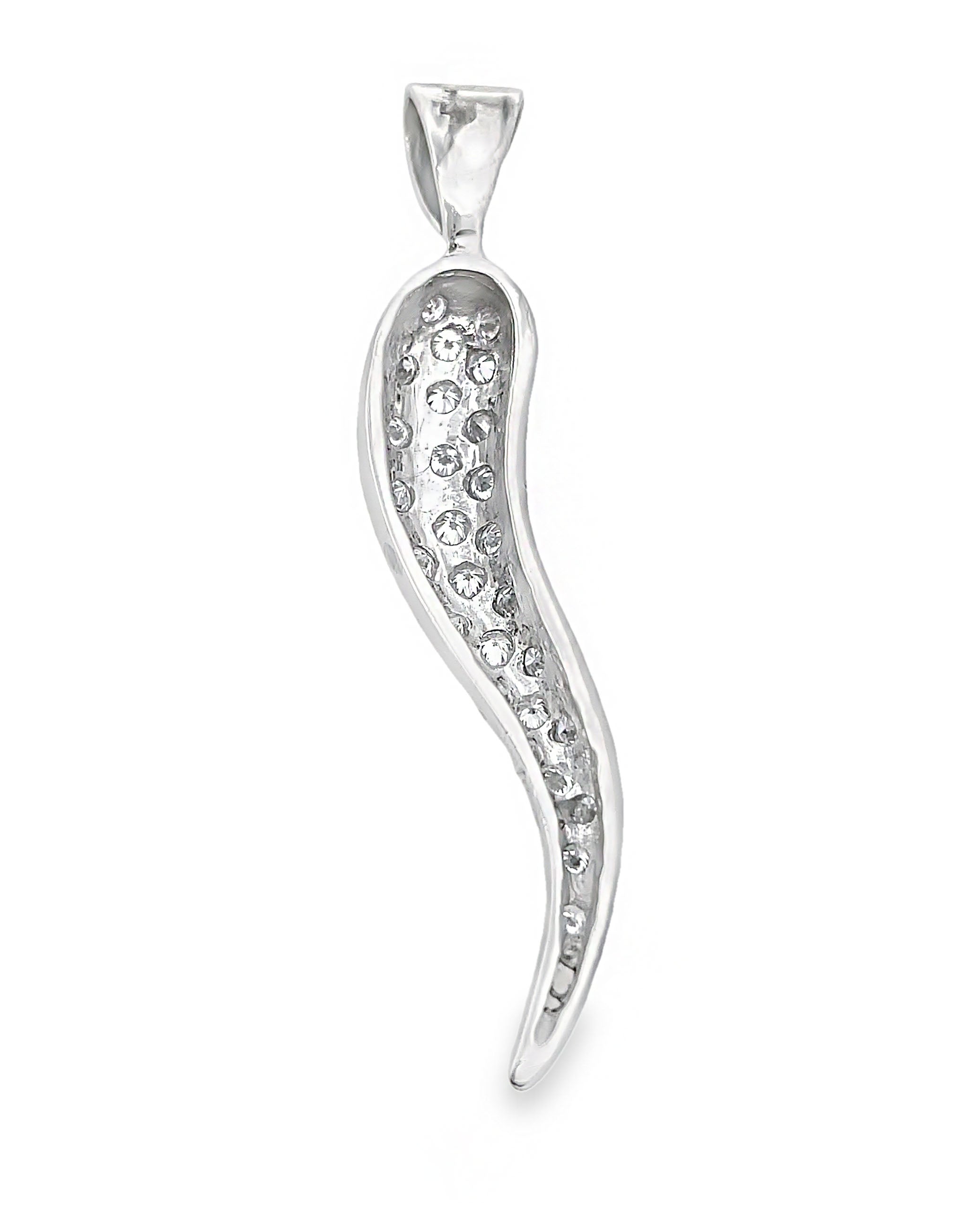 14K White Gold Italian Horn Pendant with 27 Round Diamonds