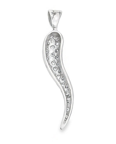 14K White Gold Italian Horn Pendant with 27 Round Diamonds