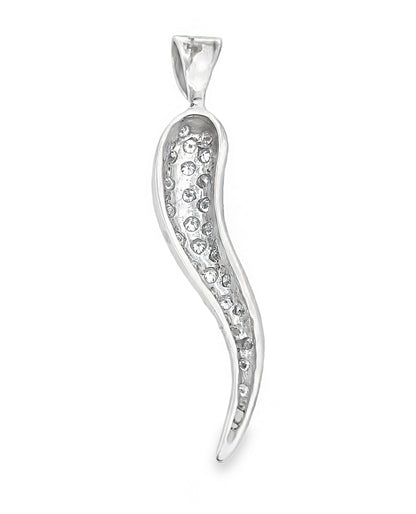 14K White Gold Italian Horn Pendant with 27 Round Diamonds